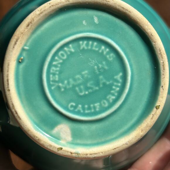 Vintage Vernon Kilns Early CA Vernonware Creamer Coronado Turquoise Aqua - Picture 8 of 10